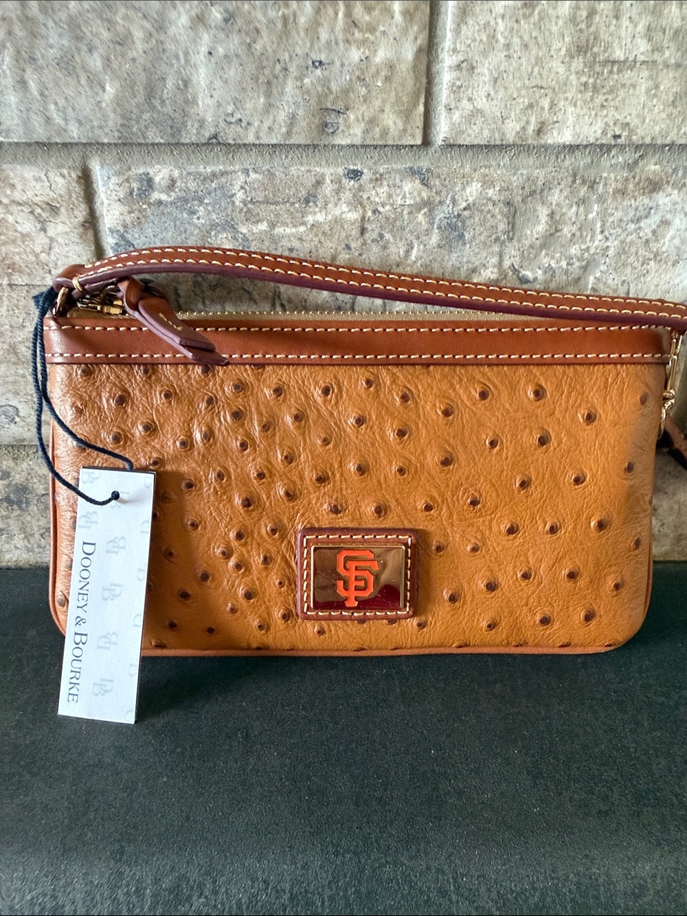 Dooney & Bourke Tan Ostrich-Embossed San Francisco Giants Wristlet